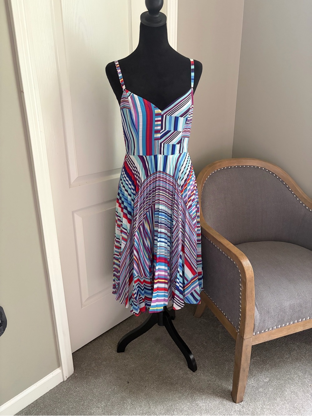 Parker Multicolor Striped Midi Dress - Blue, Pink, White